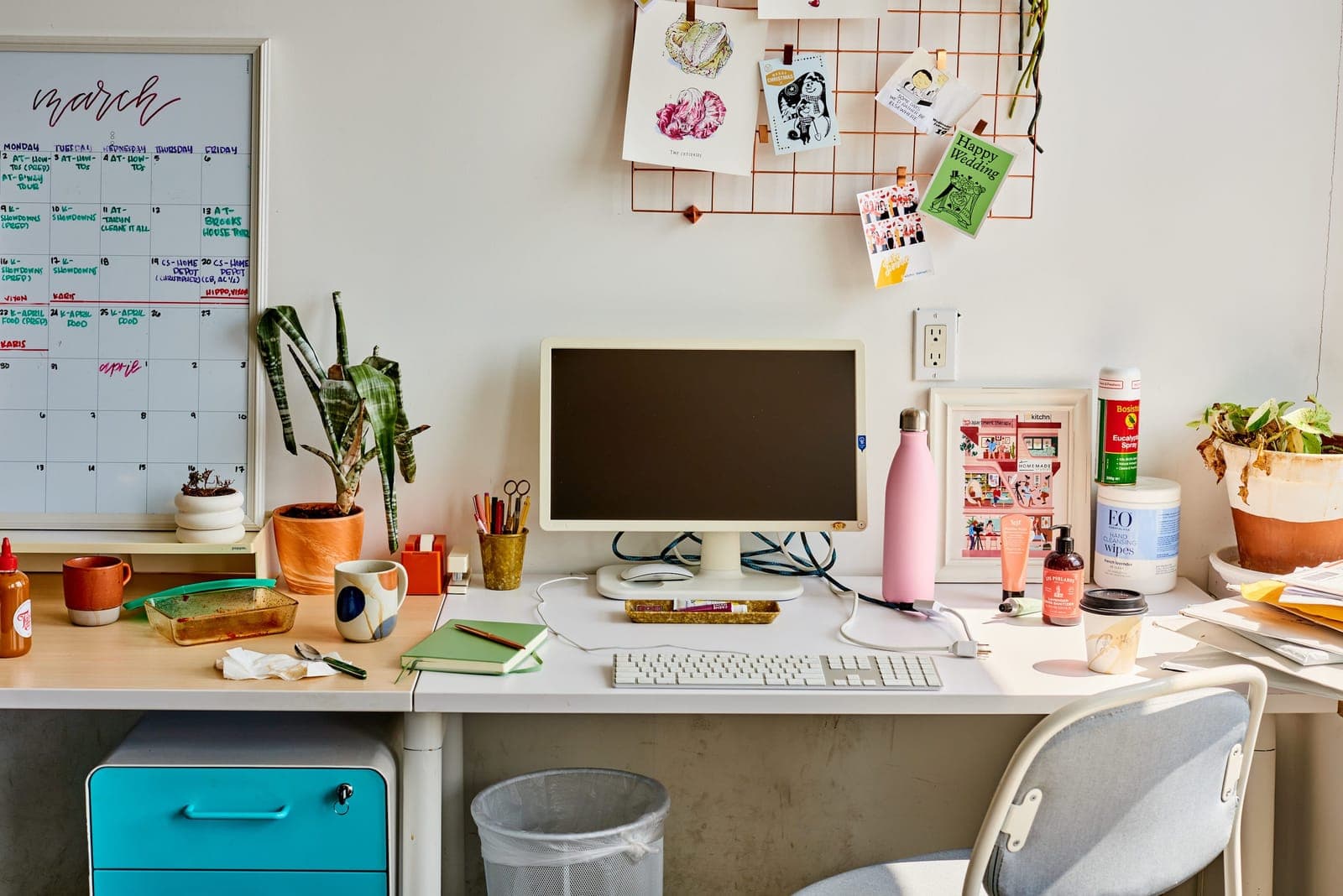 Work-from-home desk setup in a modern apartment