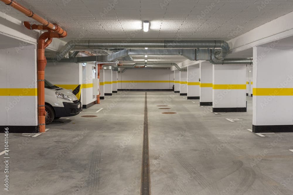 Underground parking garage in a modern apartment building