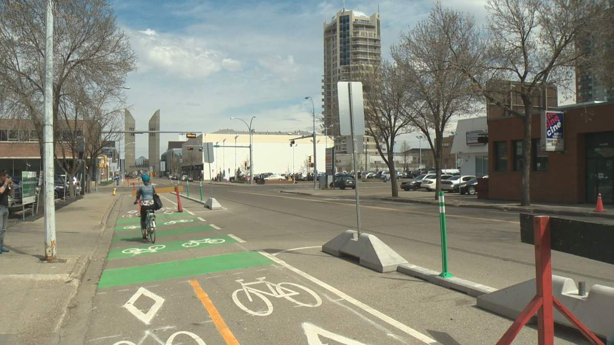 Edmonton protected bike lane downtown