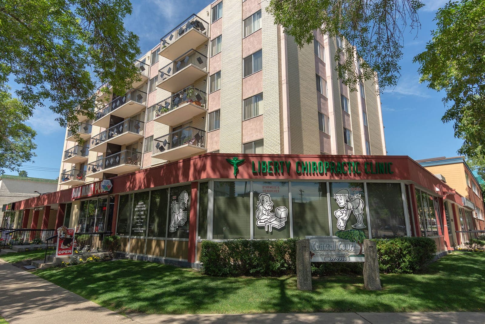 A professionally managed apartment building in Edmonton -- institutional landlords and property management firms manage a significant share of the city's rental stock