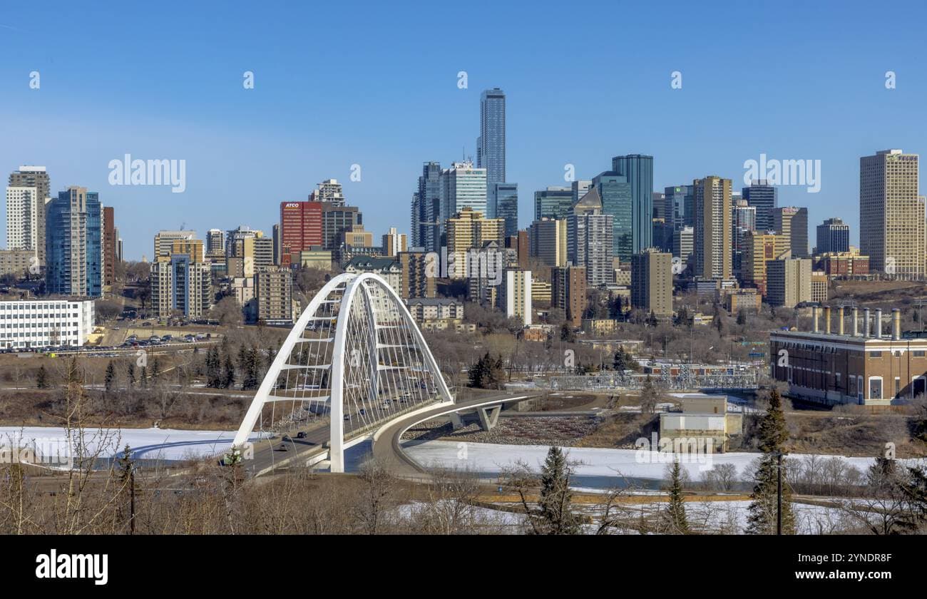 Edmonton's winter skyline from the Walterdale Bridge