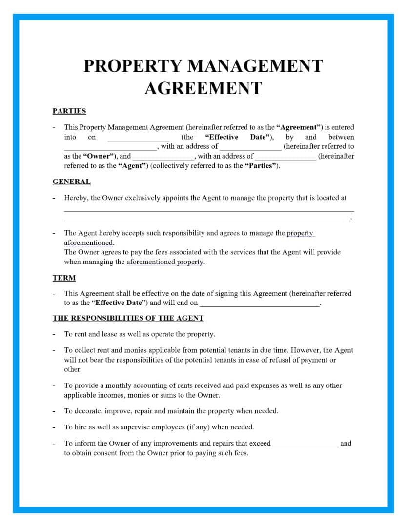 Lease agreement document template