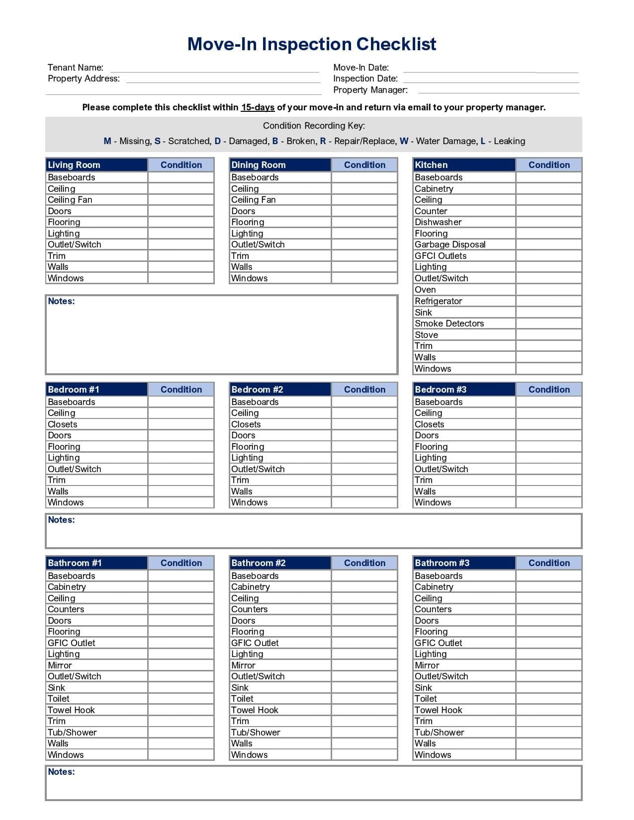 Move-in inspection checklist example